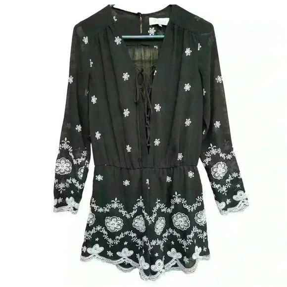 WAYF Sheer Black Embroidered Romper Size XS - Picture 2 of 7